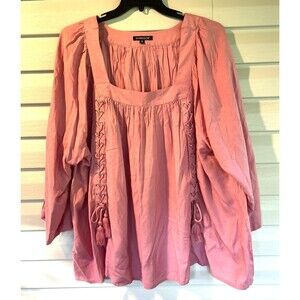 The Pyramid Collection Blouse Lace Up Romantic Bohemian Peasant Plus Size 3X